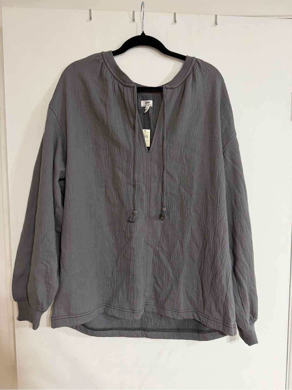 Aerie women’s Relaxed V-Neck Drawstring Pullover Top - Gray